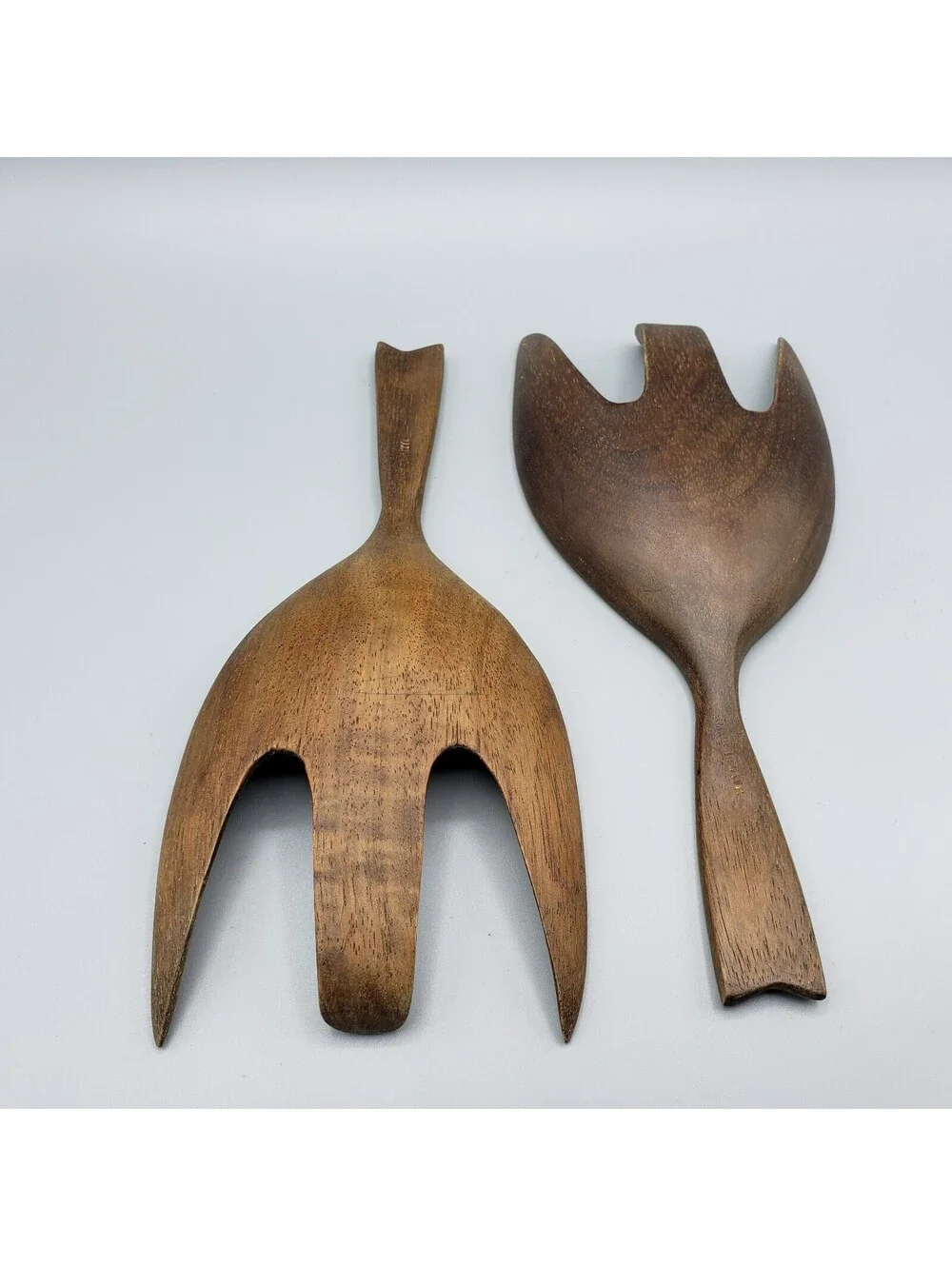 MCM Wood Fork Salad Serving Utensils Carved Wide Scoop Made in Haiti Set of 2